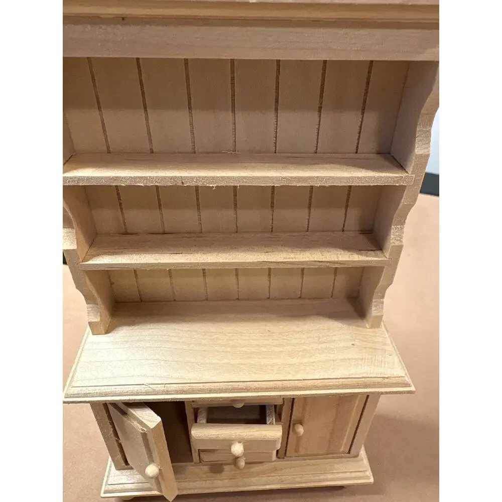 Miniature Dollhouse UNFINISHED Wood Furniture Hutch Table Rocking Chair 1:12